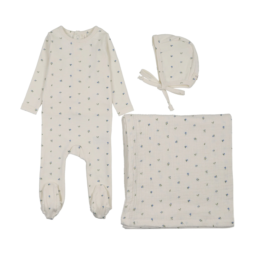 Lilette Bitsy Floral Layette Set - Cream/Blue