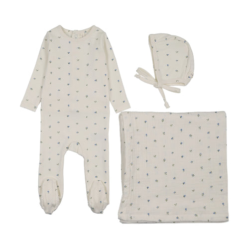 Lilette Bitsy Floral Layette Set - Cream/Blue