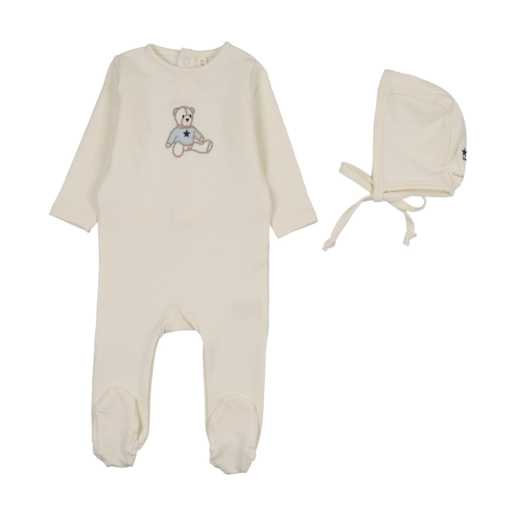 Lilette Sweet Bear Footie And Hat - Blue