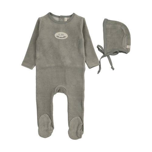 Lilette Velour Patch Footie And Hat - Light Blue