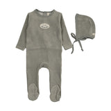 Lilette Velour Patch Footie And Hat - Light Blue