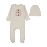 Lilette Stitched Graphic Velour Footie And Hat - Cream/Pink