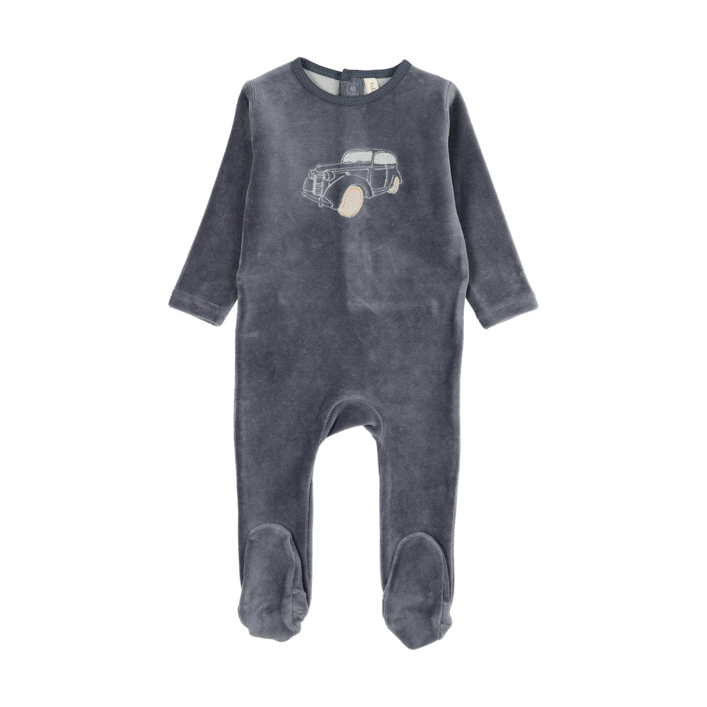 Lilette Stitched Graphic Velour Footie - Off Navy