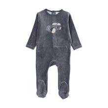 Load image into Gallery viewer, Lilette Stitched Graphic Velour Footie - Off Navy