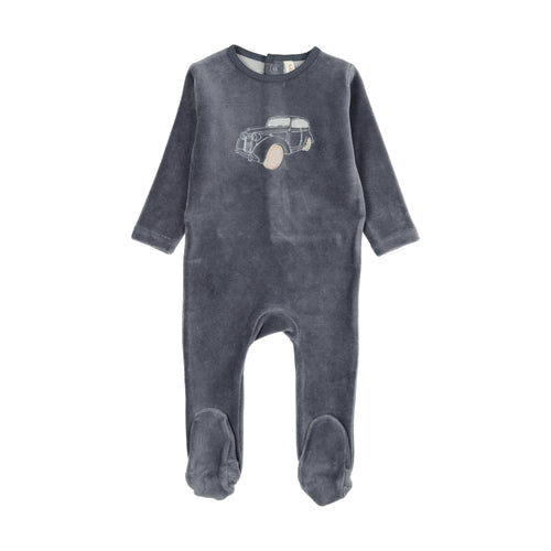Lilette Stitched Graphic Velour Footie - Off Navy