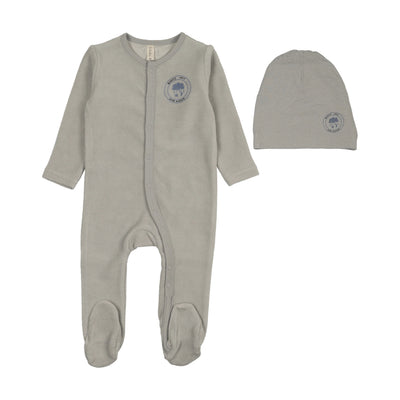 Lilette Velour Snap Down Footie and Hat - Pale Blue