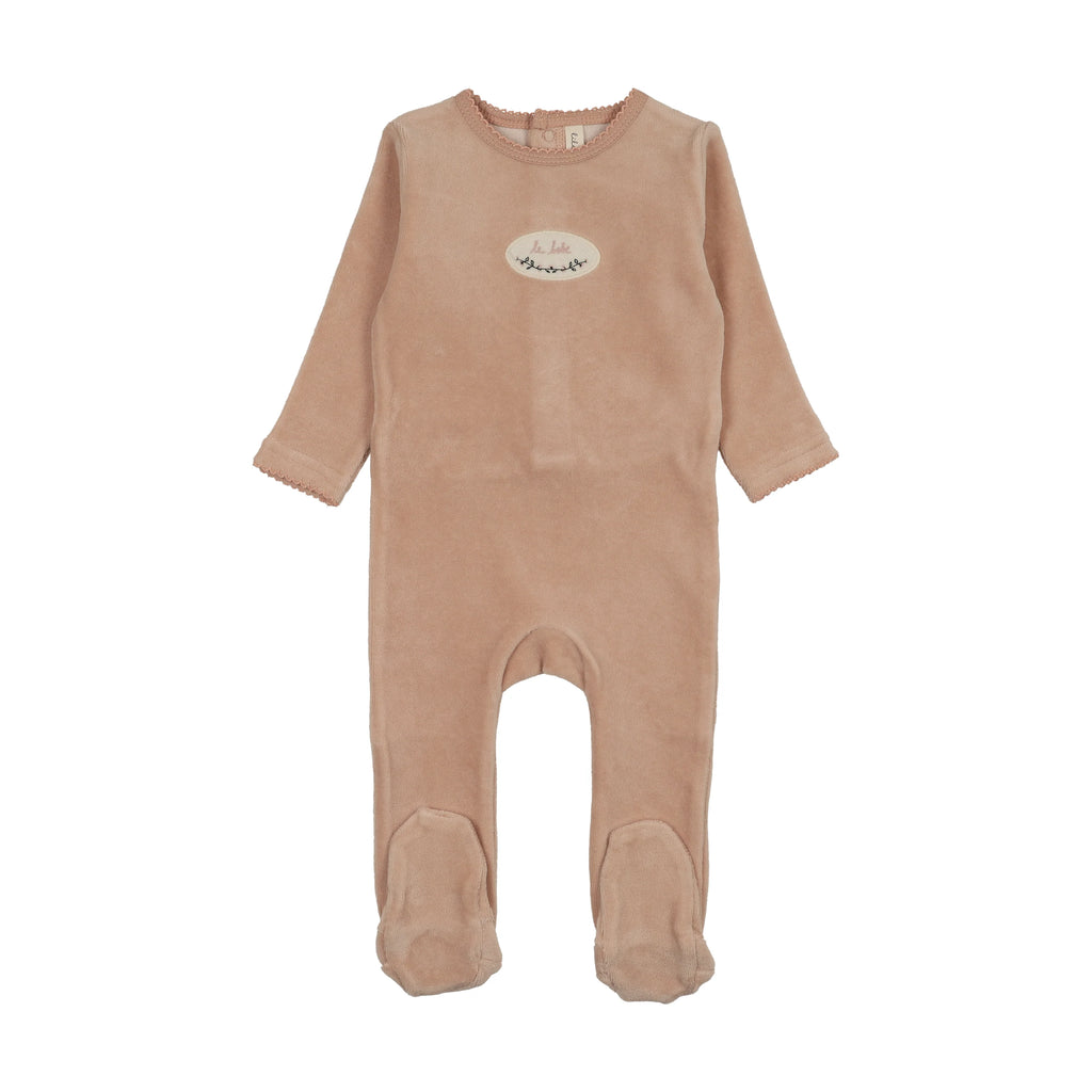 Lilette Velour Patch Footie - Dusty Pink