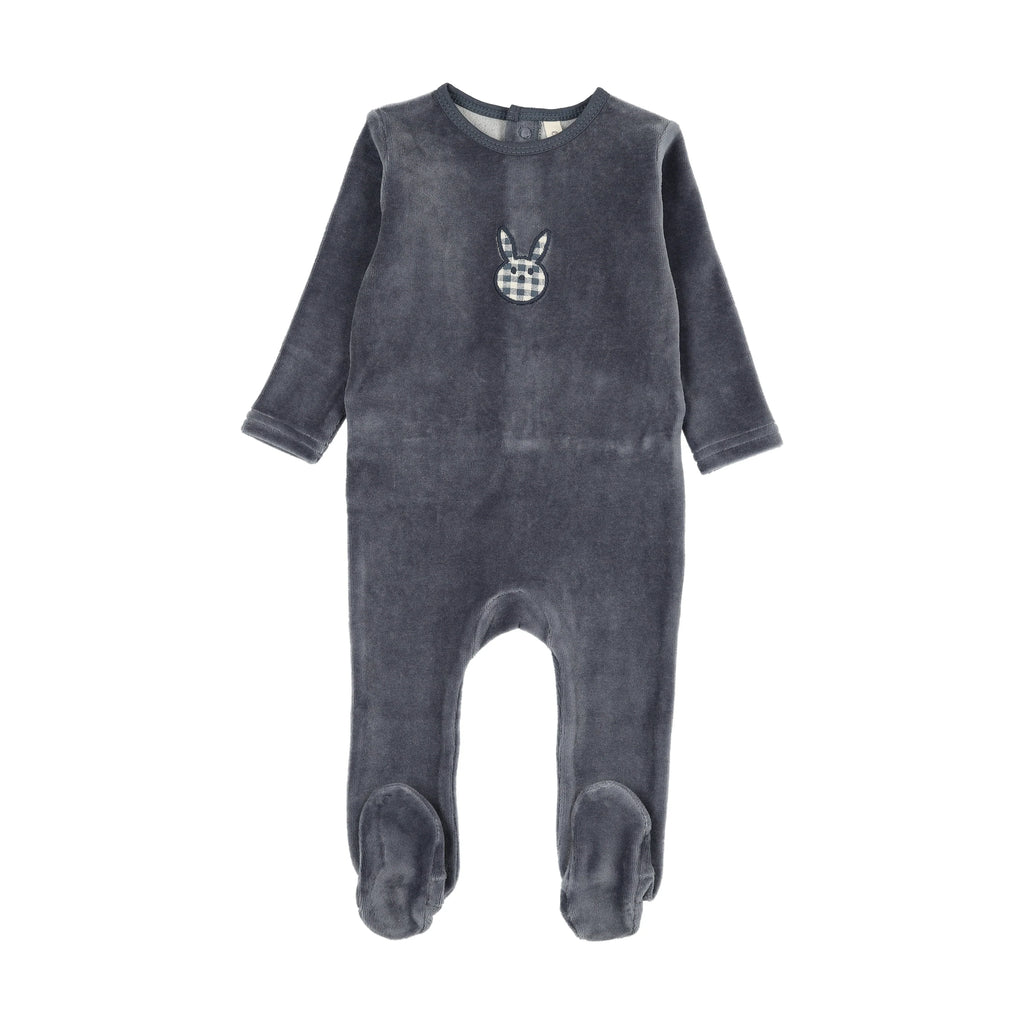 Lilette Velour Gingham Bunny Footie - Off Navy