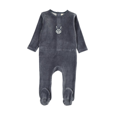 Lilette Velour Gingham Bunny Footie - Off Navy