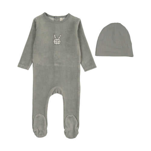 Lilette Velour Gingham Bunny Footie And Hat - Pale Blue
