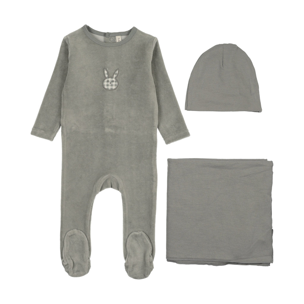 Lilette Velour Gingham Bunny Layette Set - Pale Blue