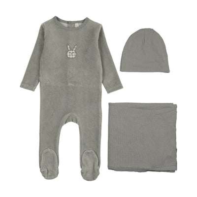 Lilette Velour Gingham Bunny Layette Set - Pale Blue