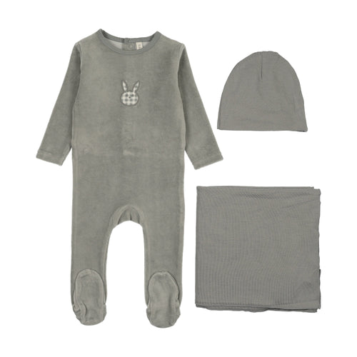 Lilette Velour Gingham Bunny Layette Set - Pale Blue