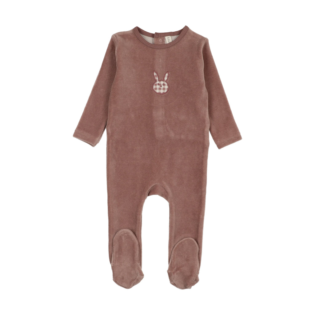 Lilette Velour Gingham Bunny Footie - Mauve