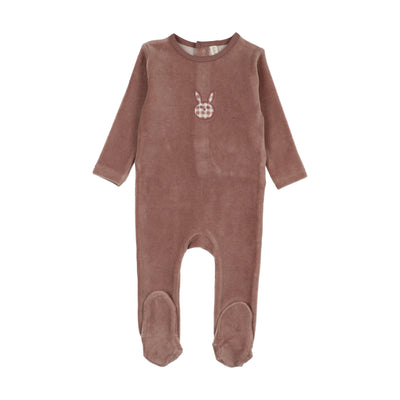 Lilette Velour Gingham Bunny Footie - Mauve