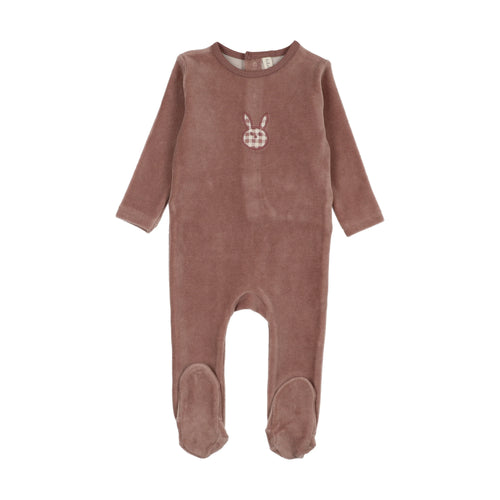 Lilette Velour Gingham Bunny Footie - Mauve