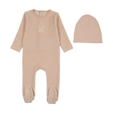 Lilette Velour Gingham Bunny Footie And Hat - Pale Pink