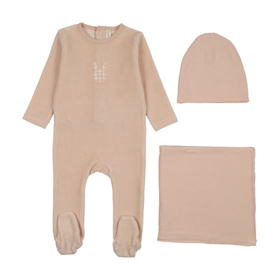 Lilette Velour Gingham Bunny Layette Set - Pale Pink