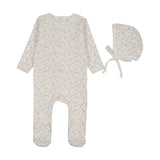 Lilette Branch Velour Footie And Hat - Cream/Pink