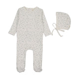 Lilette Branch Velour Footie And Hat - Cream/Blue