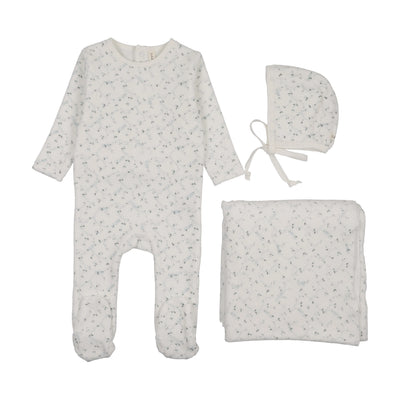 Lilette Branch Velour Layette Set - Cream/Blue