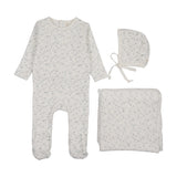Lilette Branch Velour Layette Set - Cream/Blue
