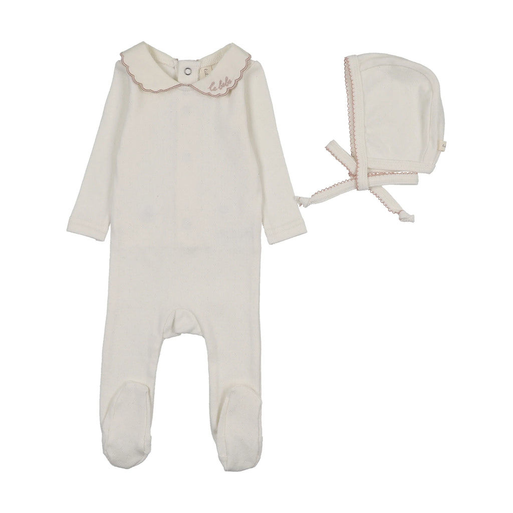 Lilette Le Bebe Pointelle Footie And Hat - Cream/Pink