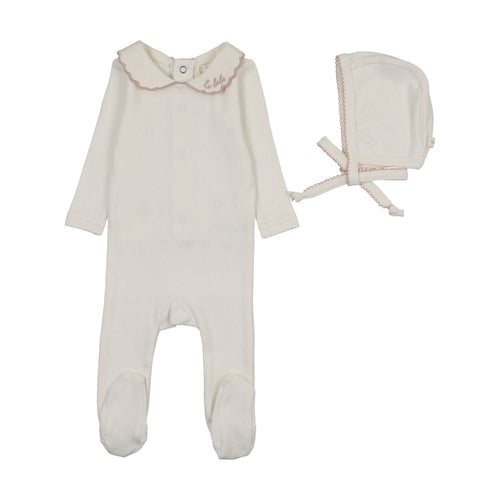 Lilette Le Bebe Pointelle Footie And Hat - Cream/Pink