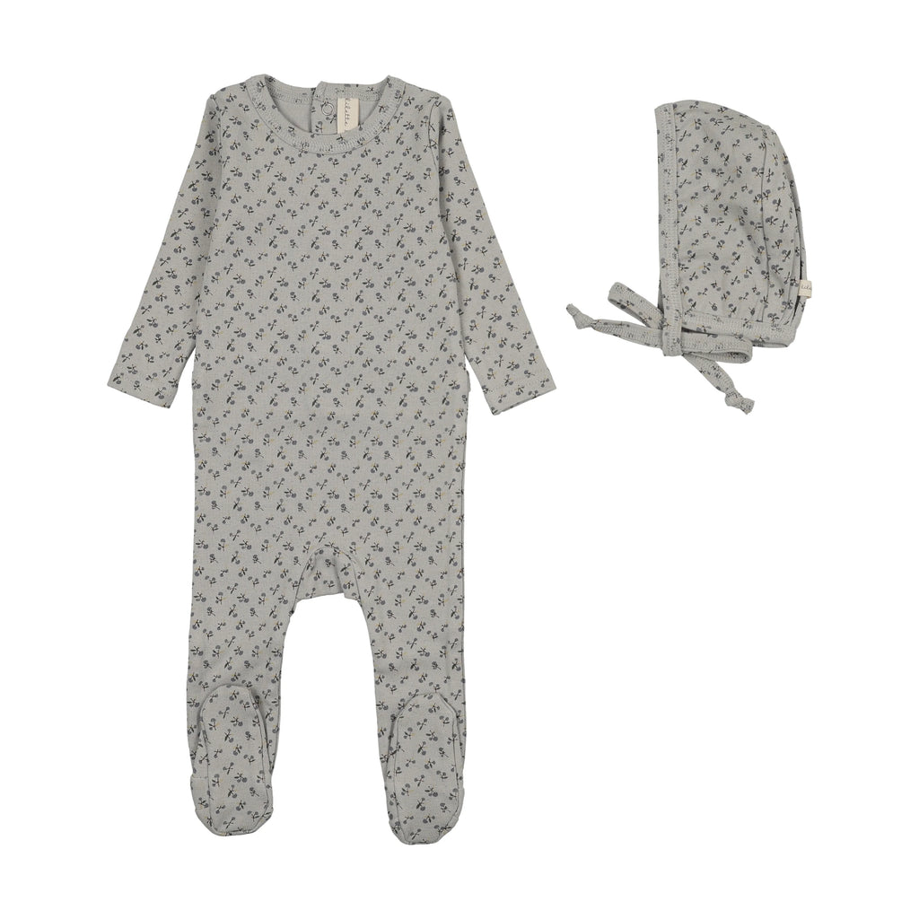 Lilette Cherry Blossom Footie And Hat - Pale Blue