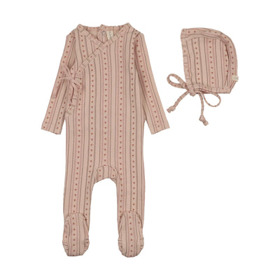 Lilette Linear Print Footie And Hat - Pale Pink
