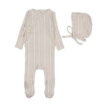 Load image into Gallery viewer, Lilette Linear Print Footie And Hat - Cream/Pink