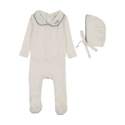 Lilette Le Bebe Pointelle Footie And Hat - Cream/Blue