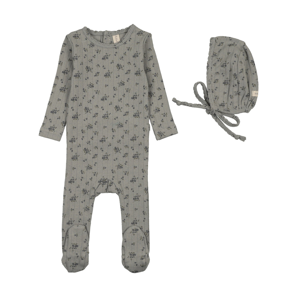 Lilette Garden Cluster Print Footie And Hat - Light Blue