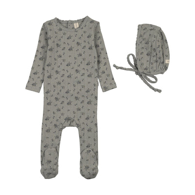 Lilette Garden Cluster Print Footie And Hat - Light Blue