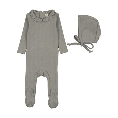 Lilette Crochet Collar Footie And Hat - Light Blue