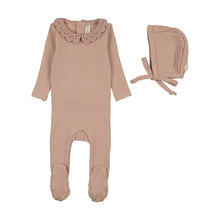 Load image into Gallery viewer, Lilette Crochet Collar Footie And Hat - Dusty Pink
