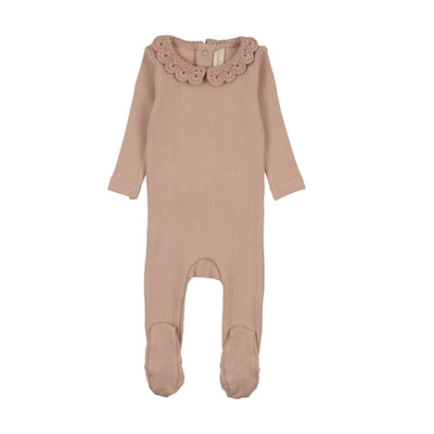 Lilette Crochet Collar Footie - Dusty Pink