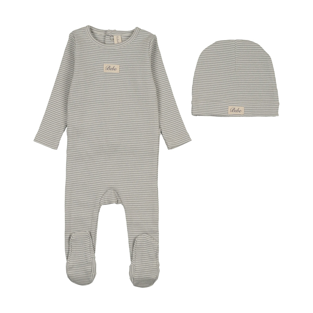 Lilette Striped Bebe Footie And Hat - Light Blue
