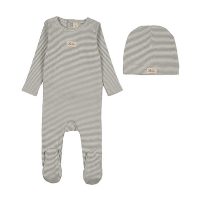 Lilette Striped Bebe Footie And Hat - Light Blue