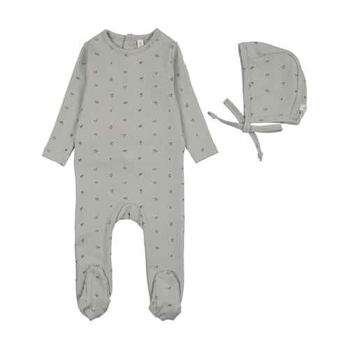Lilette Bitsy Floral Footie And Hat - Pale Blue