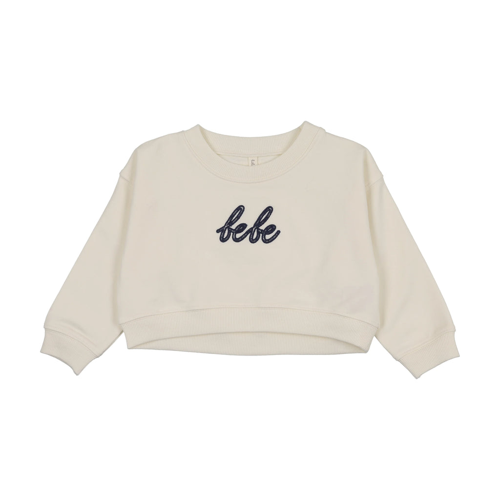 Lilette Cropped Baby Sweatshirt Gingham - Cream/Blue
