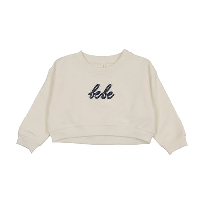 Lilette Cropped Baby Sweatshirt Gingham - Cream/Blue
