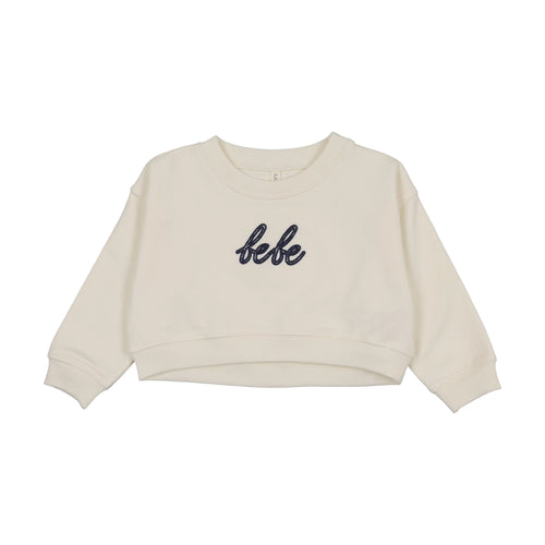 Lilette Cropped Baby Sweatshirt Gingham - Cream/Blue