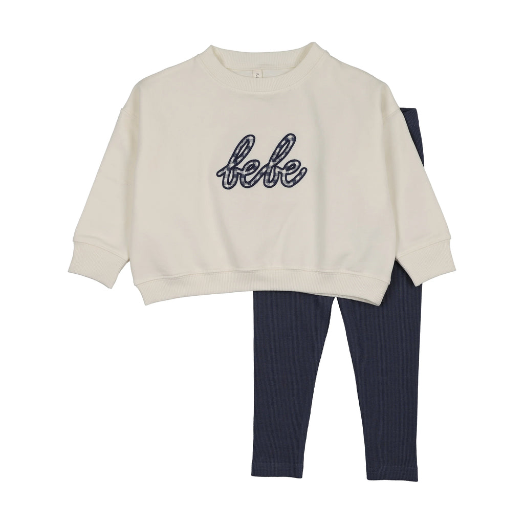 Lilette Gingham Sweatshirt Set - Cream/Blue