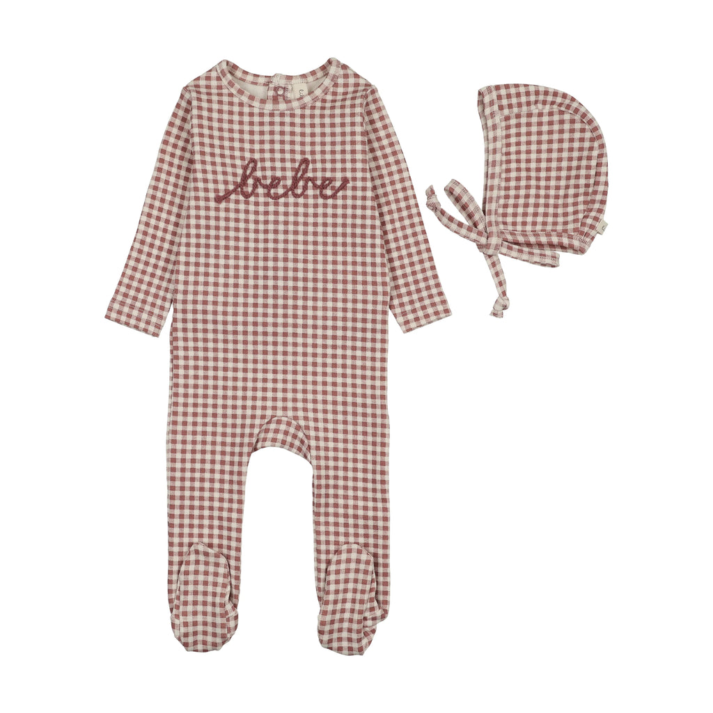 Lilette Gingham Bebe Footie And Hat - Mauve