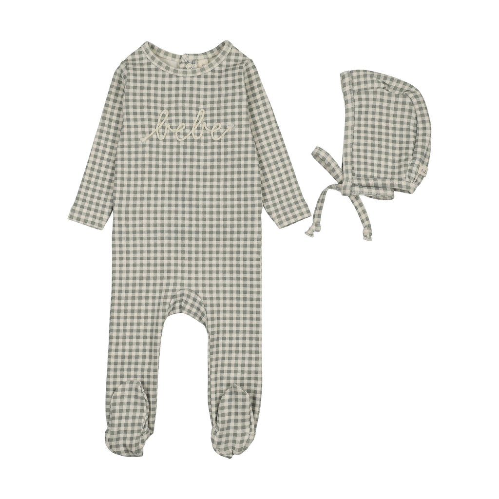 Lilette Gingham Bebe Footie And Hat - Pale Blue