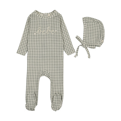 Lilette Gingham Bebe Footie And Hat - Pale Blue