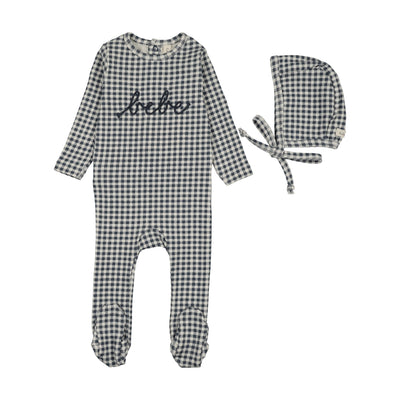 Lilette Gingham Bebe Footie And Hat - Off Navy