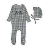 Lilette Gingham Bebe Footie And Hat - Off Navy