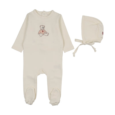 Lilette Sweet Bear Footie And Hat - Cream/Pink